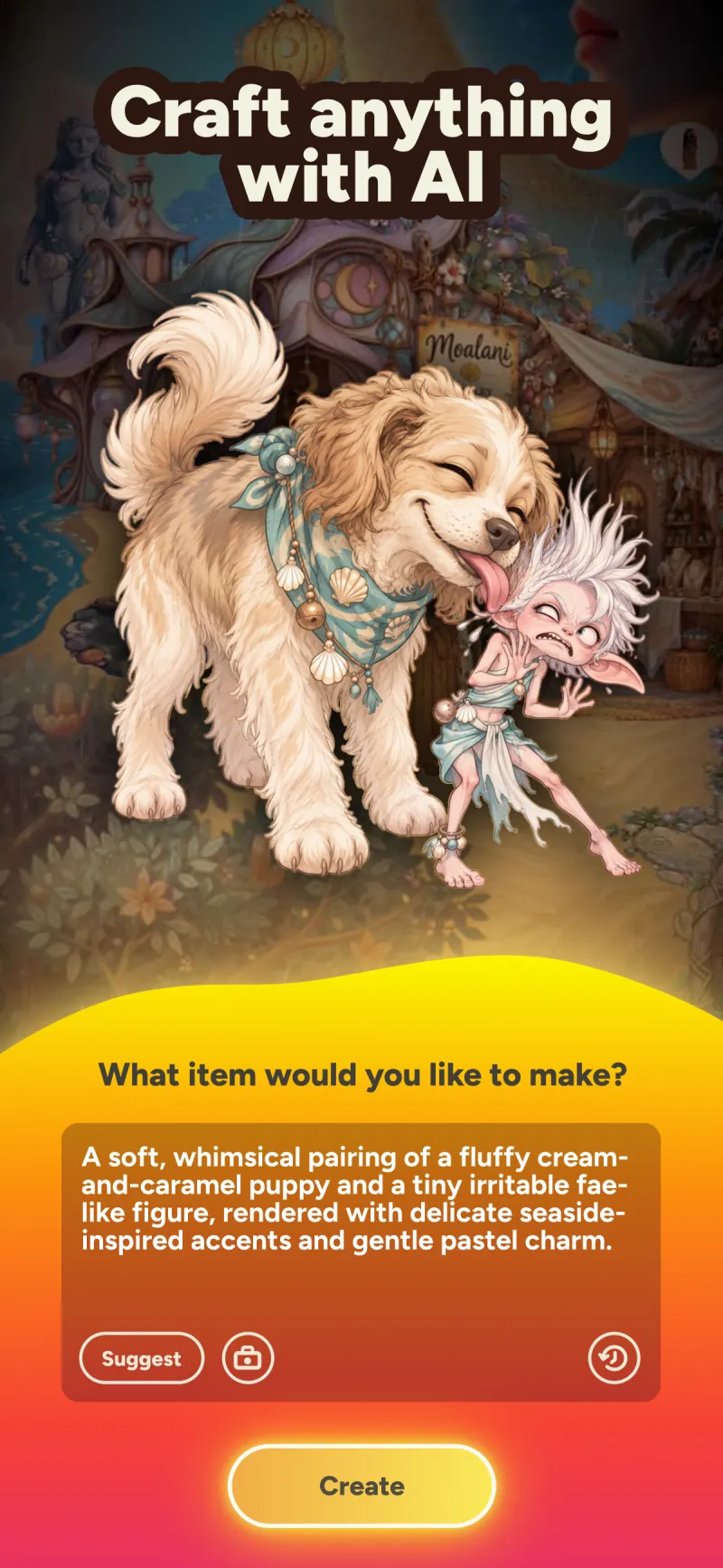Crafting a fluffy puppy and a grumpy fae friend by describing them
