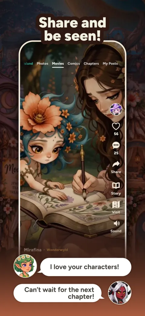 A player's movie in the feed with likes and friendly comments